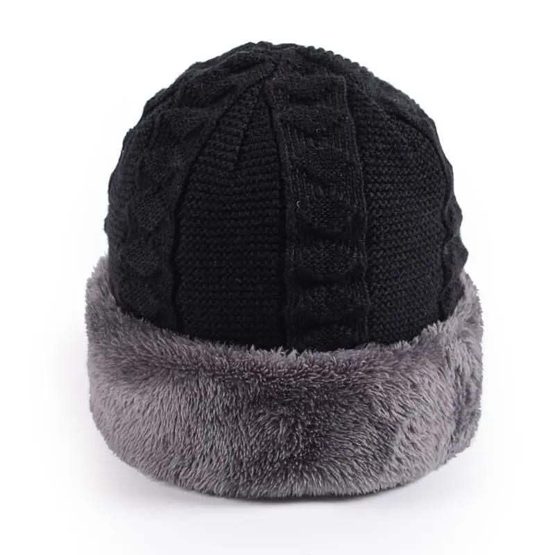 

WTEMPO Men s Autumn Winter Solid Color Plush Outdoor Cycling Soft Hats Windproof Cold-proof Warm Knitted Hats 1pc чорний
