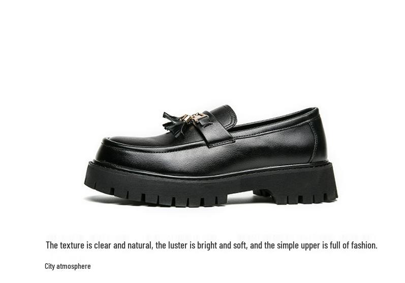 Men's Black Tassel Leather Slip-On Shoes - Autumn New Style Thick Sole, Big Toe, Fashionable Casual Low-Top