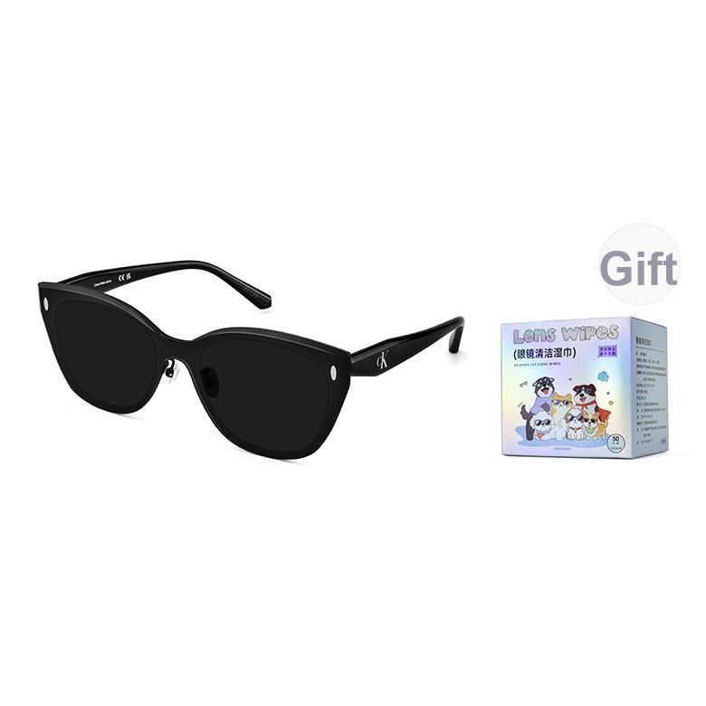 Calvin Klein Square Narrow Frame Side Letter Logo UV Protection Cat Eye Sunglasses Unisex sunglasses Metallic CKJ26220SLB Without Gift Box