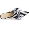 Allegra K Women's Striped Bow Slip Slide Mules with Stiletto Heels, Dark Blue, Size 25.0cm