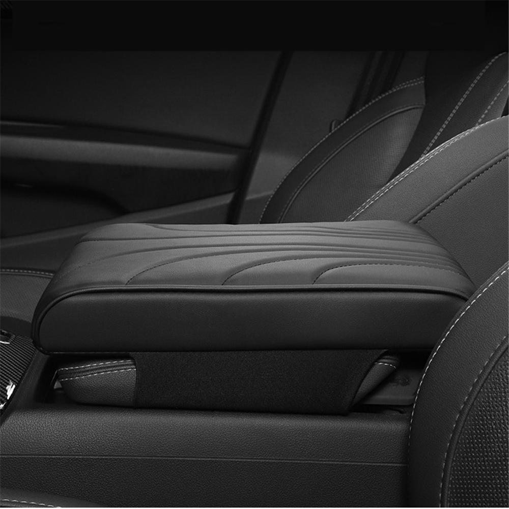 1x Black PU Leather Car Armrest Cushion Cover Memory Foam Center Console Box Pad