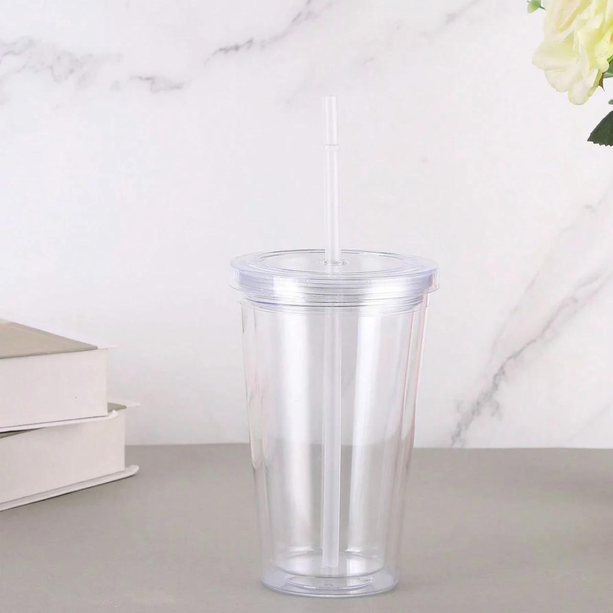 

450 мл Многоразовый Двухслойный Пластиковый Прозрачный Стакан для Питья Бутылка для Воды с Крышкой и Соломинкой Чашка для Напитков На Открытом Воздухе Чай Молоко Кружка Инструменты none прозрачный белый