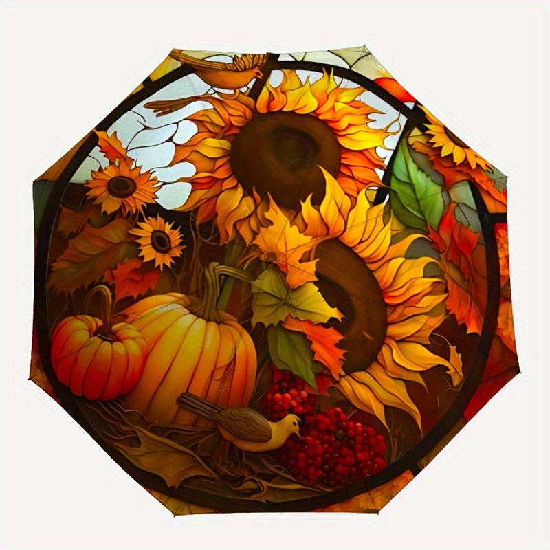 

1pc Sunflower StainedGlass Compact Travel Umbrella, Automatic Folding Lightweight Windproof 8-Bone Reinforced Design, Portable for Backpack