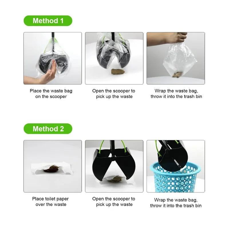 45CM Foldable Long Handle Dog Pooper Scooper, Sanitary Pet Waste Picker for Outdoor Clean Up