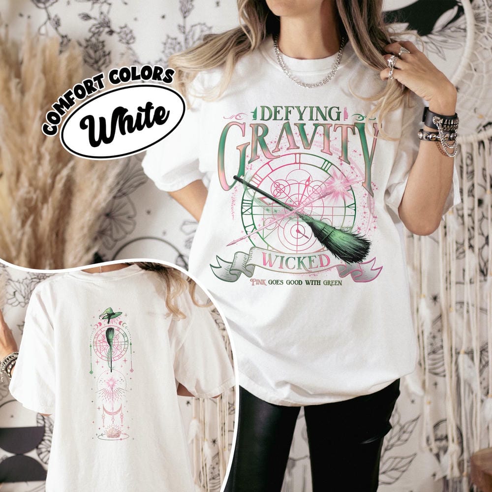 Wicked Defying Gravity Komfort-T-Shirt Rosa und Grün Für immer verändert Unisex-T-Shirt Baumwoll-T-Shirt Fantasy-Bekleidung Y2K Oberteil Streetwear