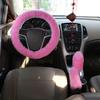 Car Steering Wheel Cover Gearshift Handbrake Cover Protector Decoration Warm Super Thick Plush Collar Soft Black Pink Women Man