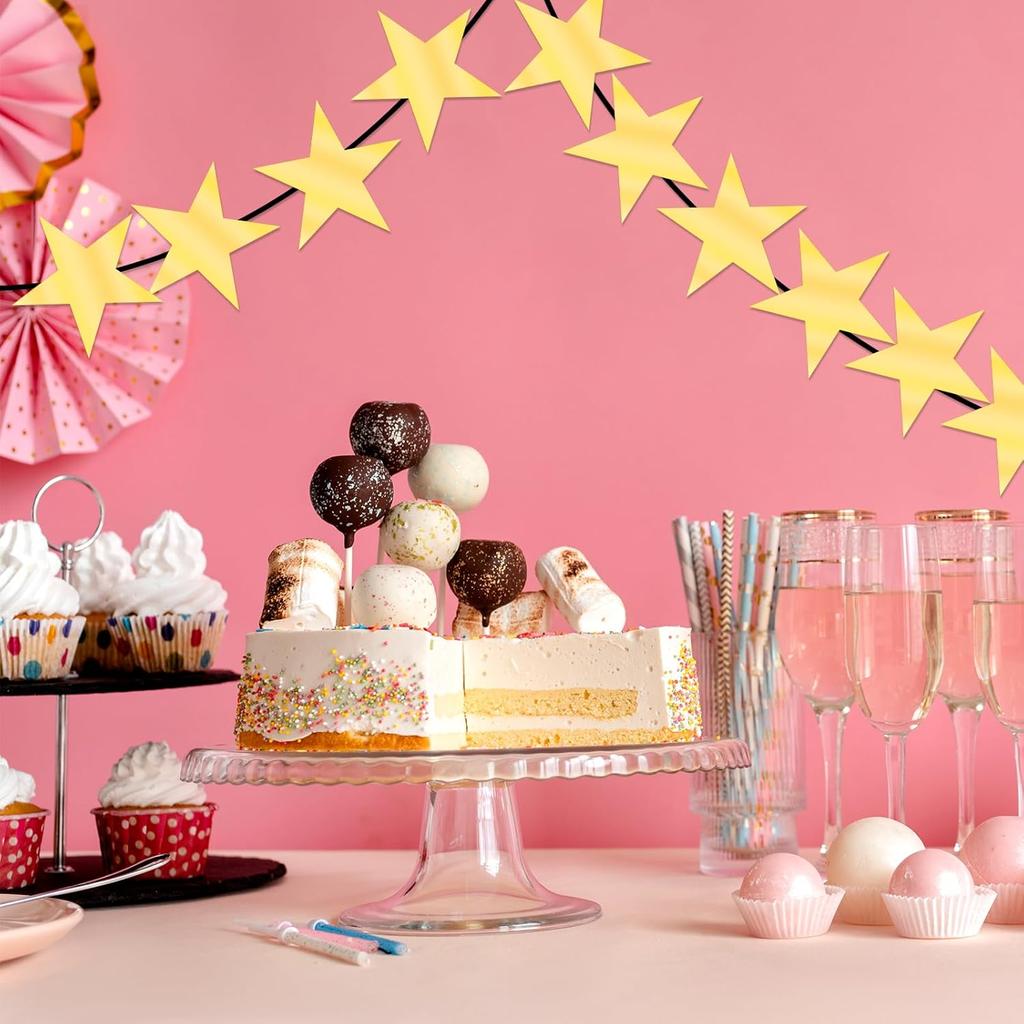 24 Pcs Gold Paper Stars Decoration, 5.9 Inch Golden Star Decor Double Sided Star Cutouts Glitter Printed Stars for Bulletin Poster Boards Wall Board