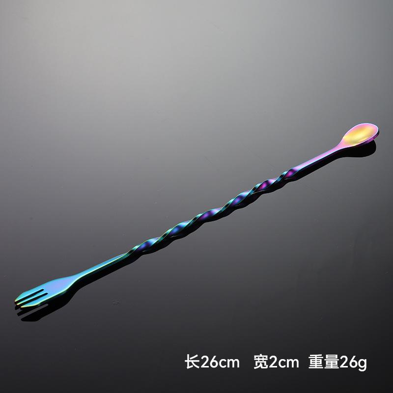 410 stainless steel twist shape long ice spoon bar spoon fork titanium plated PVD cocktail restaurant bar tableware