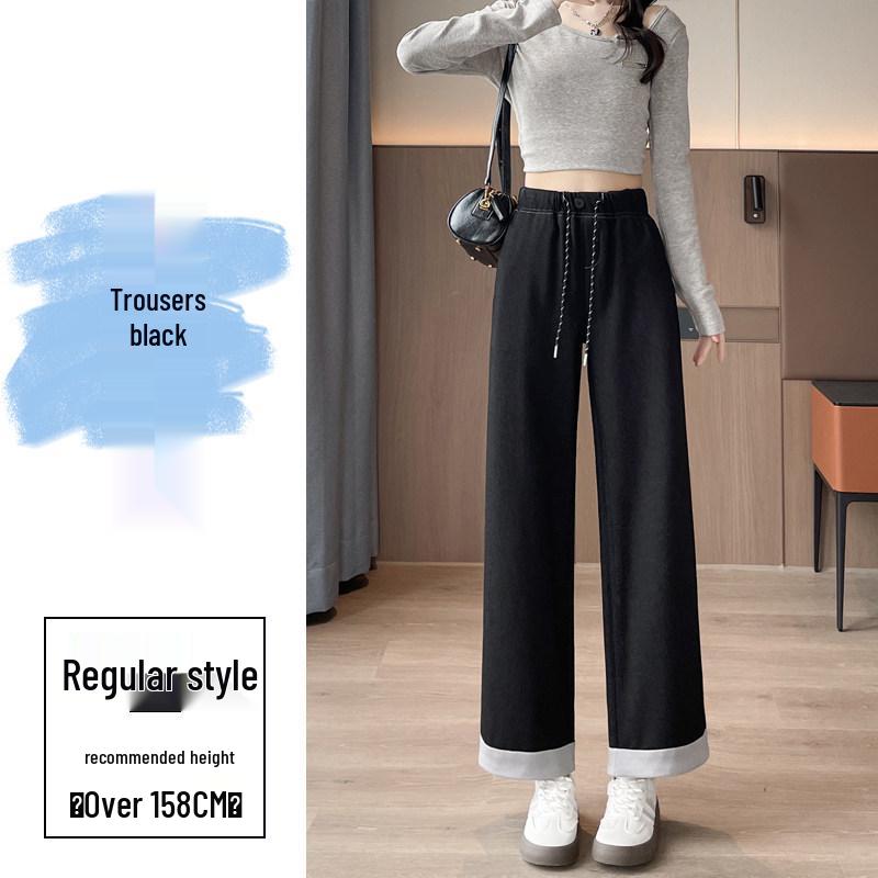 

Petite High-Waisted Wide-Leg Jeans for Women - Spring/Autumn Casual Loose Drape Nine-Point Pants 2XL (Recommend 126-140 jin)