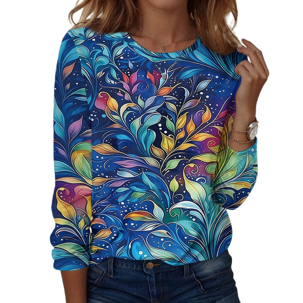 Long Sleeve Shirts For Women Cute Print Graphic Tees Blouses Casual Plus Size Basic Tops Pullover