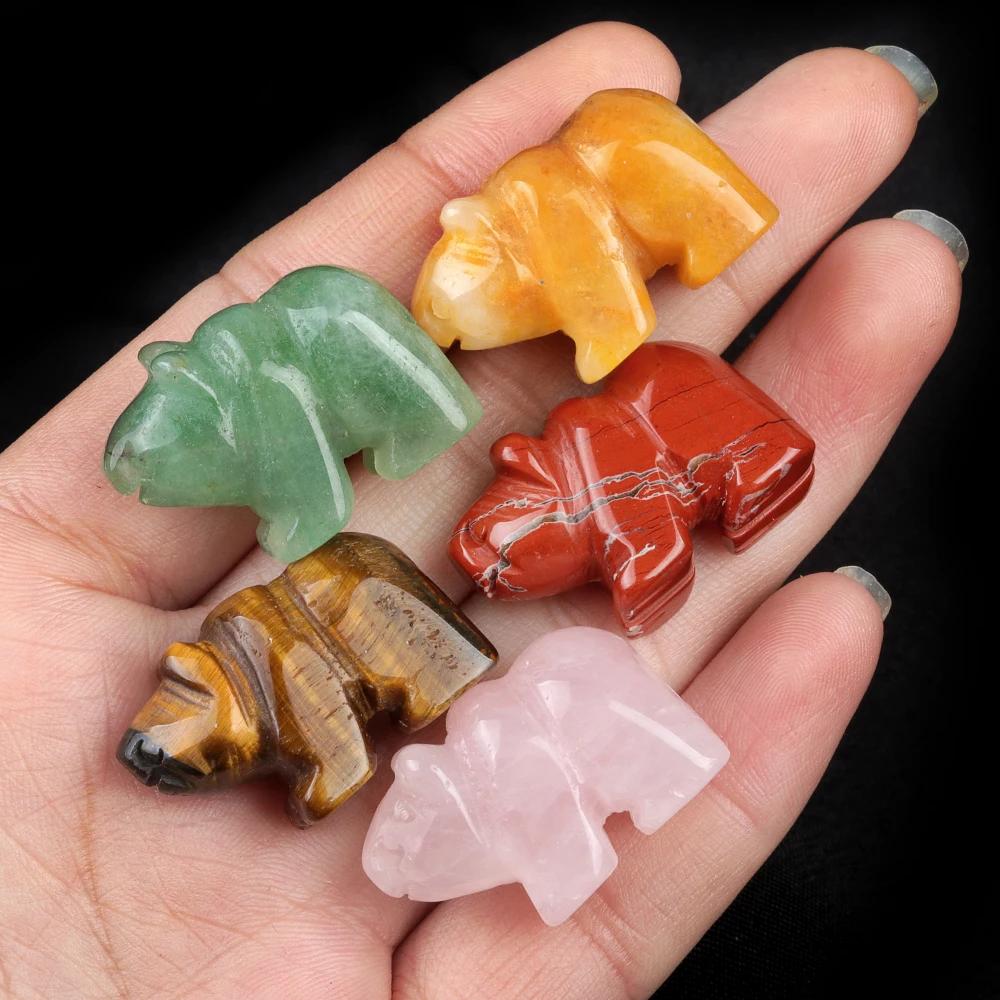 Natural Stone Bear Natural Jade Gemstone Animal Carving Charm Polar Bear Gemstone Crystal Bear Figurine Animal Statue Carving