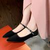 Spring Women Shoes Genuine Leather Mary Jane Shoes Pointed Toe Suede Chunky Heel Women Shoes Retro Low -Heel Pumps
