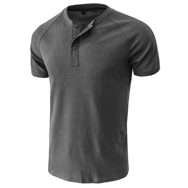 Pánská košile Slim Fit Waffle Henley s krátkým rukávem Pro volný čas Sportovní trička na cvičení pro muže Sportovní triko na 3 knoflíky Letní základní topy odvádějící vlhkost