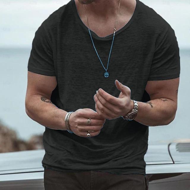 Herren Slub Baumwoll Kurzarm T-Shirt Mode Übergröße Lässiges T-Shirt für Herren