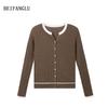 Northern Deer Women's French Wool Color Block Ribbed Knit Cardigan SL35