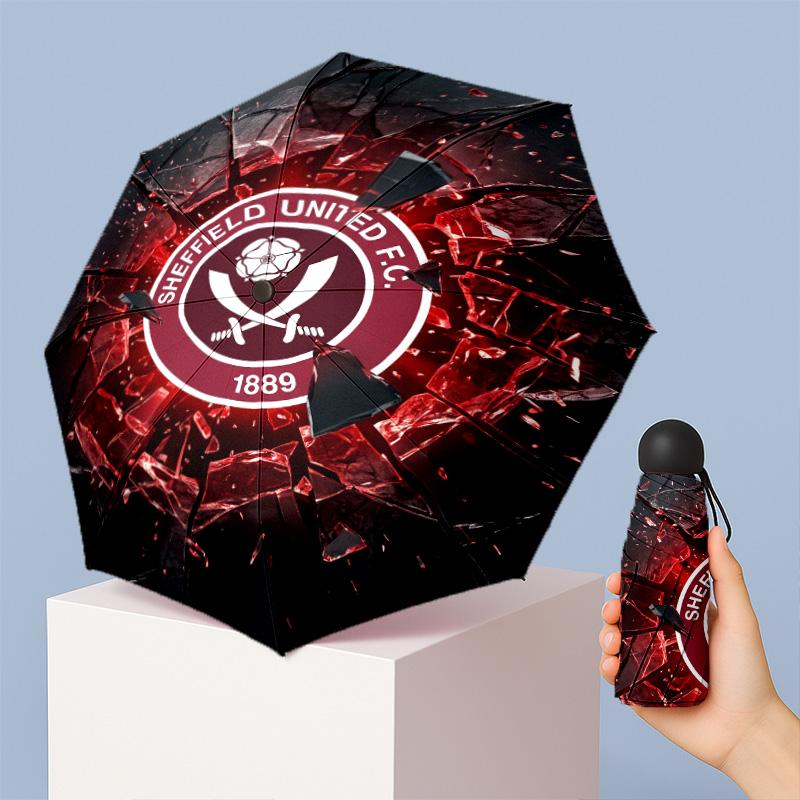 Sheffield United Football Pattern Printed Mini 5 Folds 8 Ribs Compact Umbrella Windproof Waterproof Lightweight Portable Folding