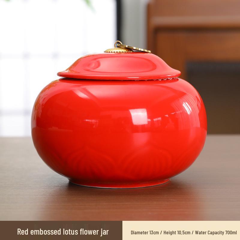 Large Ceramic Tea Storage Canister for Red, Green, Longjing, Biluochun, and Pu'er Tea - Half Jin Capacity