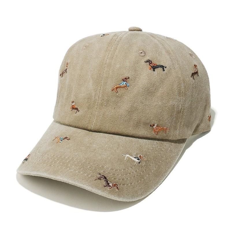 Korean-Style Cute Puppy Embroidery Large Head Circumference Baseball Cap For Women Soft Top Sunshade Washed Denim Duckbill Cap