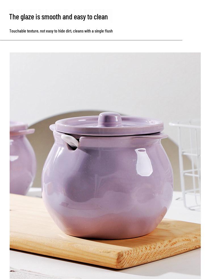 Double-eared Heat-resistant Ceramic Lard Jar with Lid, for Kitchen Oil and Chili Storage.