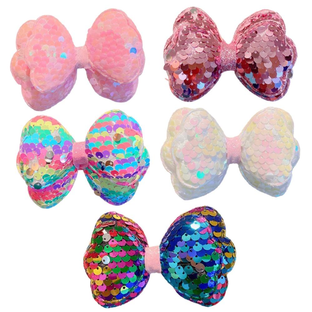 

5PCS Double Sequin Bow Sequin Hair Clips Long Gradient Color Princess Hairpin Children Headwear разноцветный