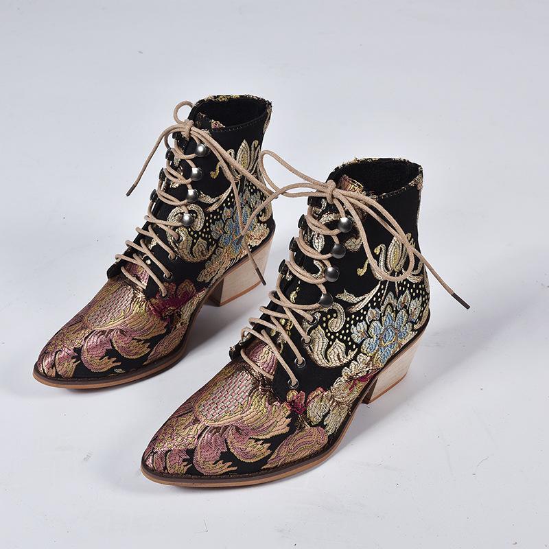 2024 autumn new Amazon pointed toe embroidery women's boots