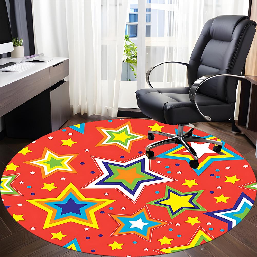 1pc Colorful Stars Pattern Chair Carpet for Office, Round Polyester Mat, Indoor Decor for Office, Easycare Fabric, Washable Non-slip Area Carpet