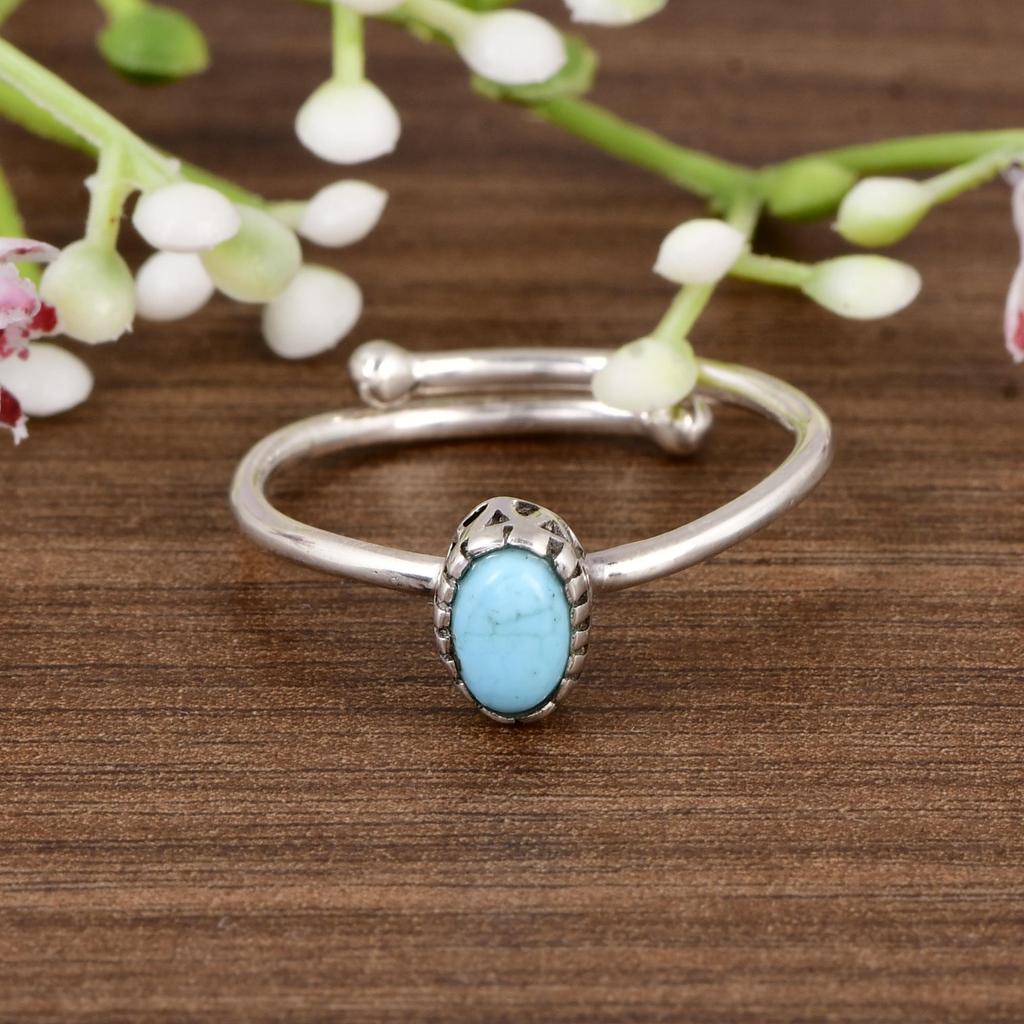 Arizona Turquoise Adjustable Ring 925 Sterling Silver, Oval Turquoise Ring, Minimalist Open Ring, Dainty Turquoise Jewelry Gift for Women.