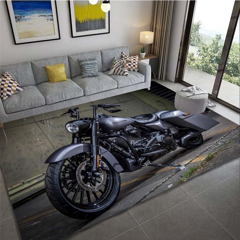 Retro Motorcycle Area Rug Carpet Moto Fans Non-slip Large Door Step Mat Bathmat for Living Room Bedroom Entrance Home Decoration