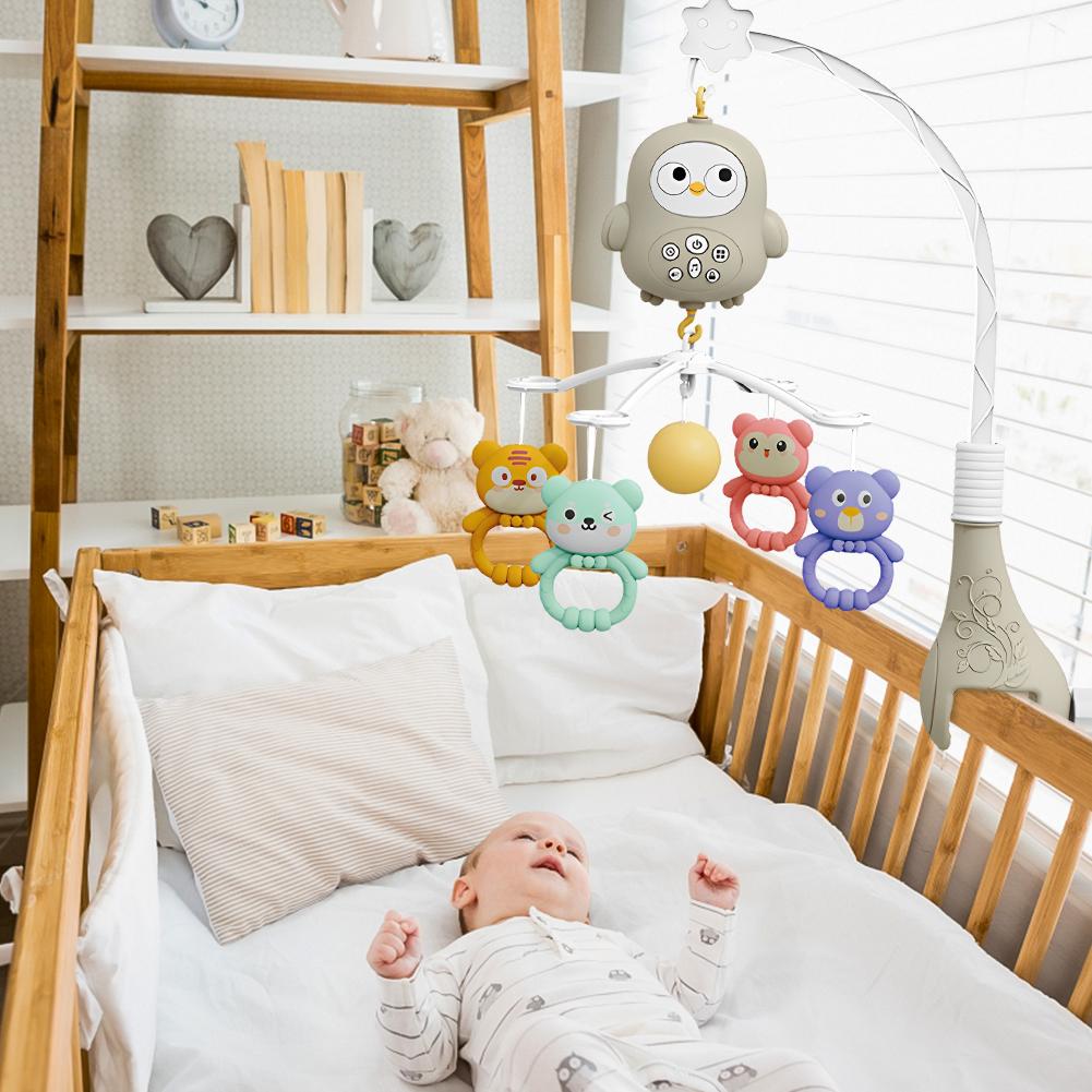 Baby Crib Mobile with Music and Lights Multifunctional Musical Rotating Crib Toy for Newborns Soothing Grey
