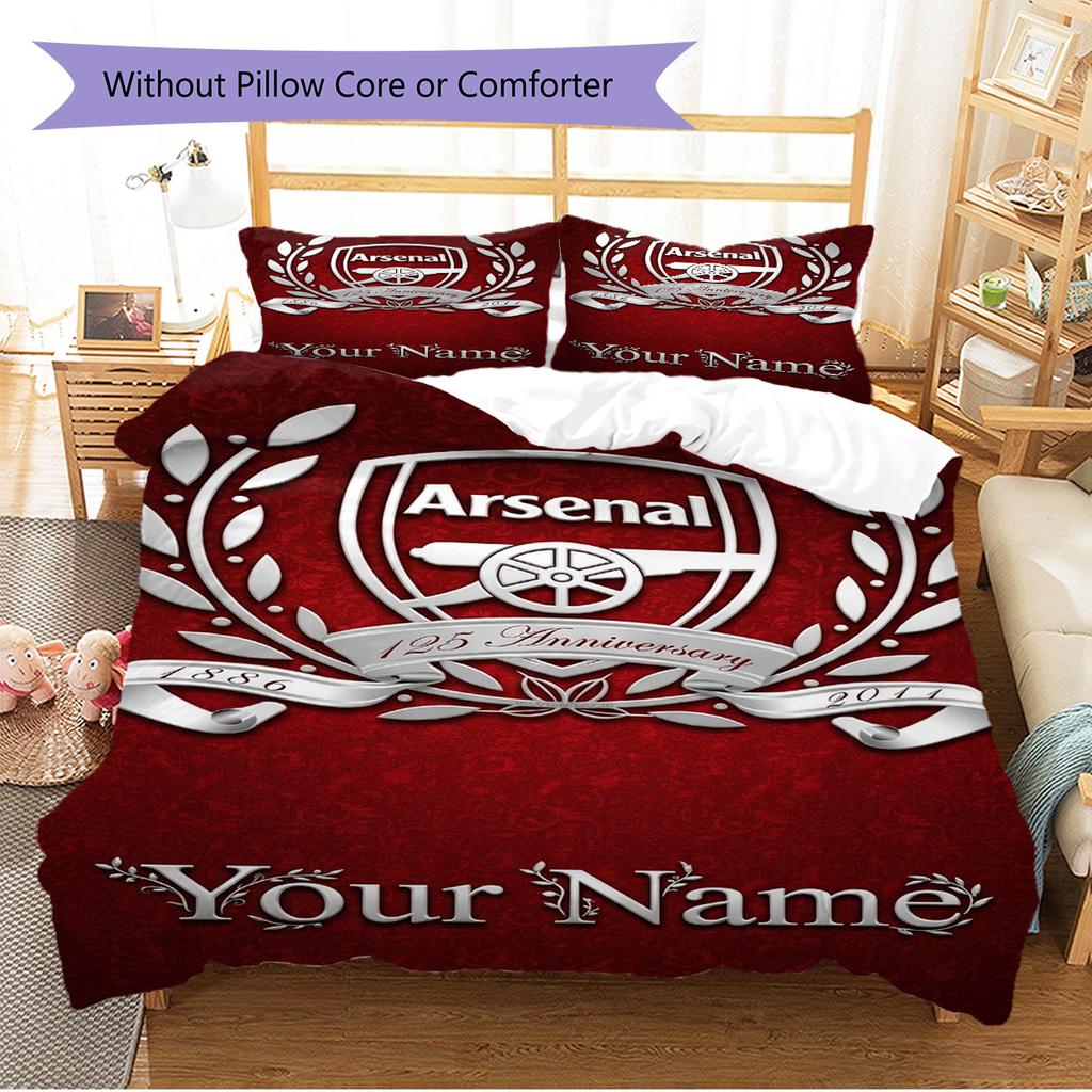 Name Custom FC Logo Arsenal Pattern Bedding Set Quilt Cover Pillowcase Home Decor Gift (1 * Duvet Cover + 2 * Pillowcase, Without Core)