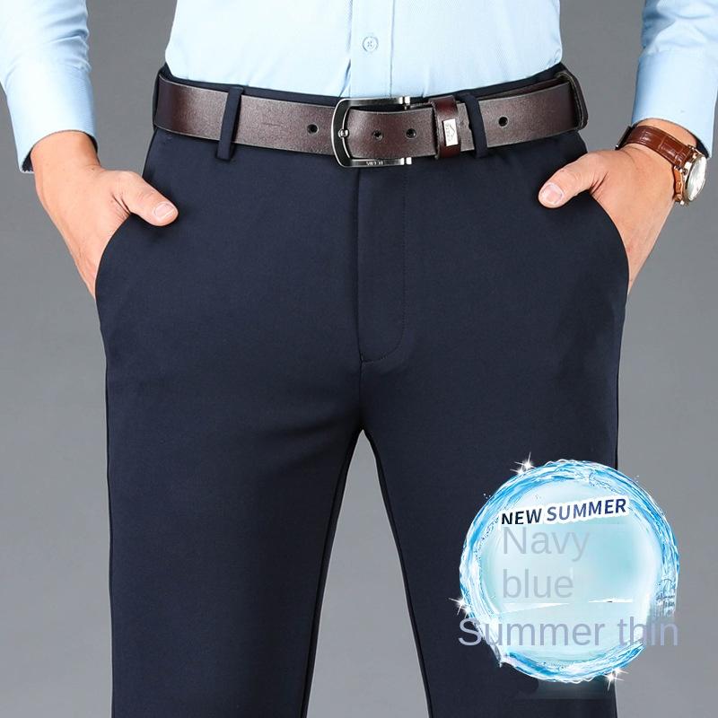 

Уютные мужские повседневные брюки с высокой эластичностью, не требующие глажки, свободные брюки для делового костюма с прямой трубкой, длинные брюки, устойчивые к морщинам 29 темно-синий