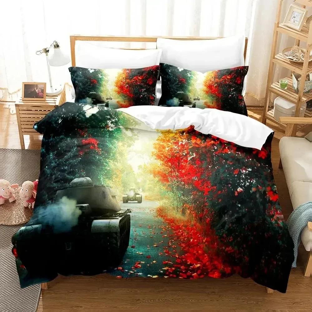 Tank Duvet Cover Set King Size War Theme Bedding Set Dirt Bike Quilt Cover for Kid Boys Men Comfortable Microfiber Quilt Cover