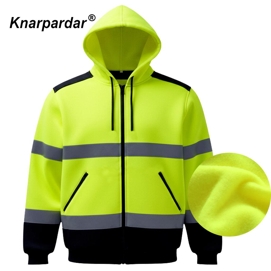 

Hi Vis Hoodie for Men Women High Visibility Reflective Sweatshirt with Zipper For Cycling Motorcycle Riding Traffic Workers S флуоресцентный желтый