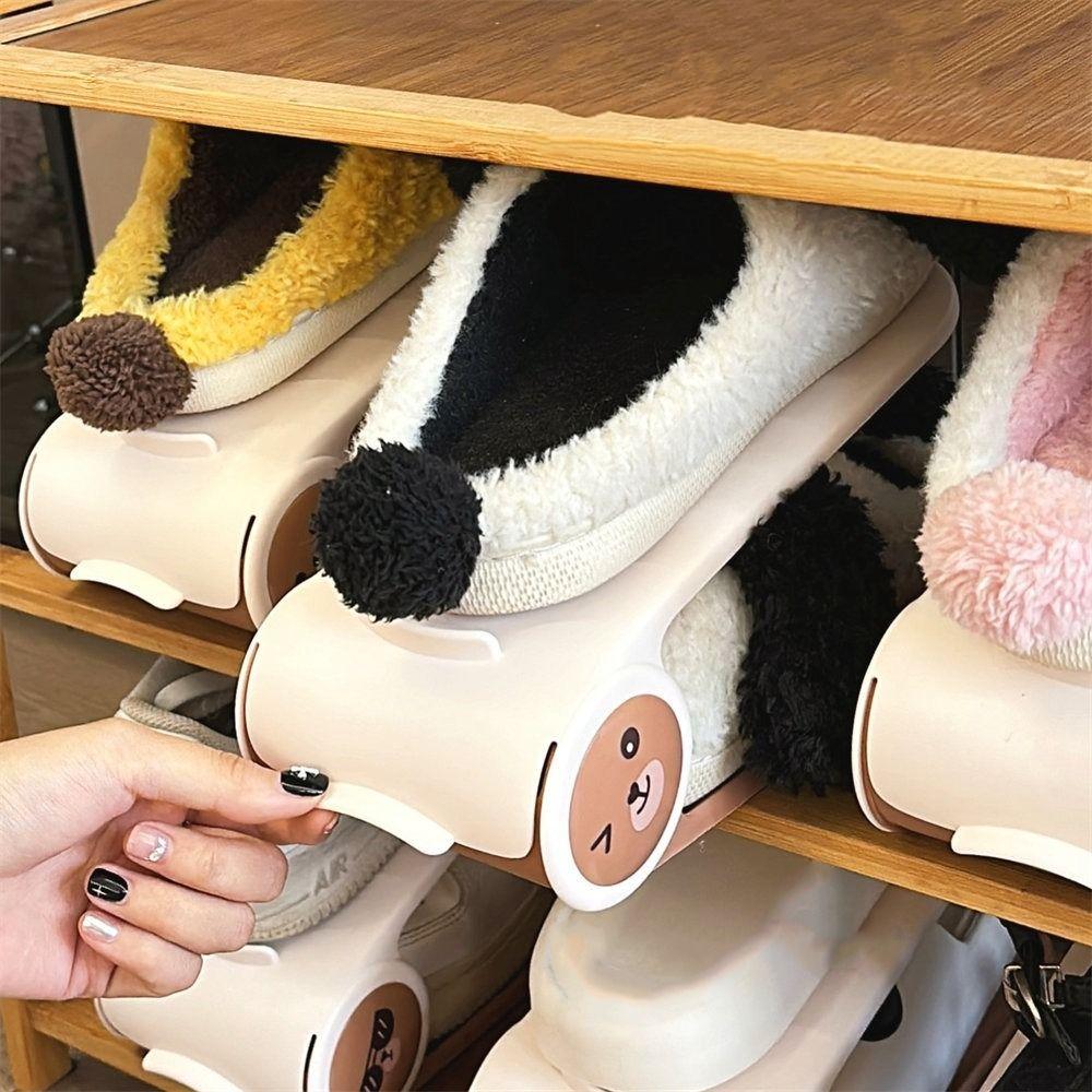 2pcs Anti-slip Double Layer Shoe Rack Adjustable Shoes Storage Rack 4-Speed Shoe Stack  Living Room