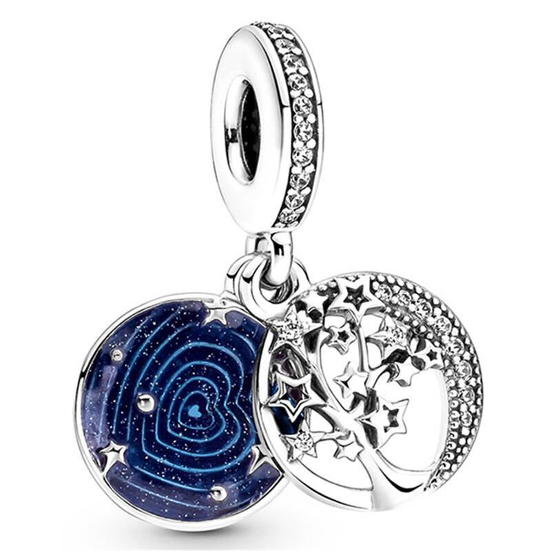 Silver Plated Blue Starry Sky Pendant Alloy Set Star Earth Bead Bracelet & Necklace DIY Jewelry Accessories Series