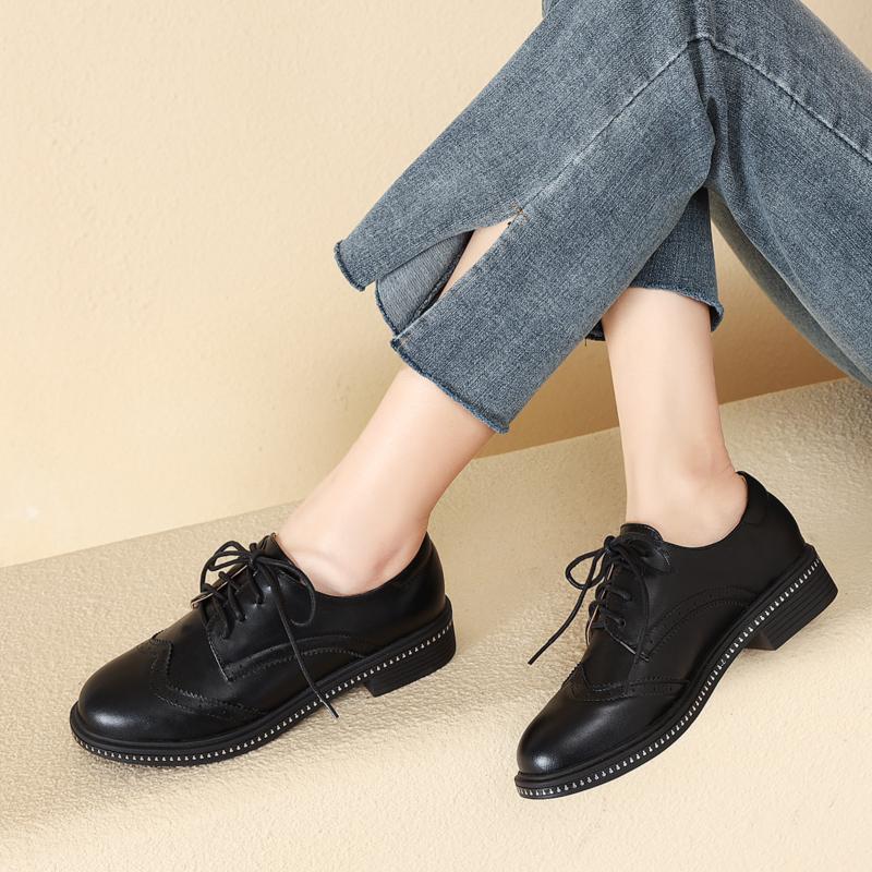 Fashion Summer Shoes Ladies Square Toe Female Footwear British Style Oxfords Women's Autumn 2025 New Retro Dress Preppy Leather Fall Fab