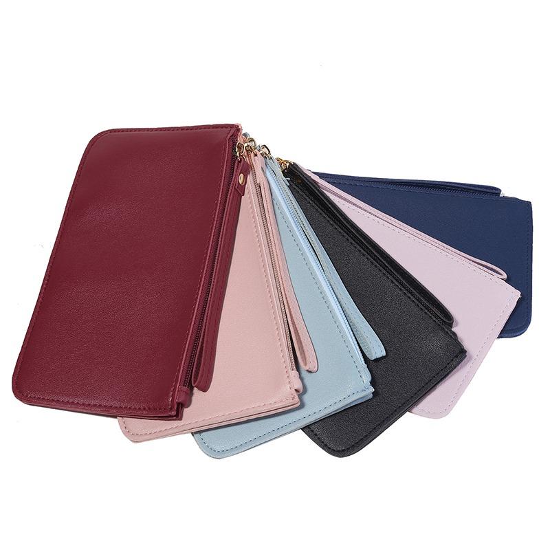Women Vintage Long Wallet PU Leather Zipper Wallet Soild Color Large Capacity Card Holder Bag
