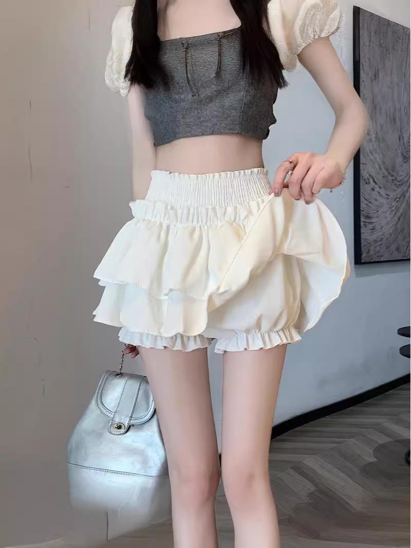 

2024 Summer Women s High Waist Ballet-Inspired Puffy Ruffle Mini Skirt XS