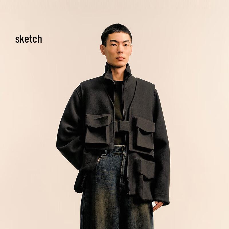 CROQUIS Мужское зимнее двустороннее шерстяное пальто H-силуэта грубой вязки S