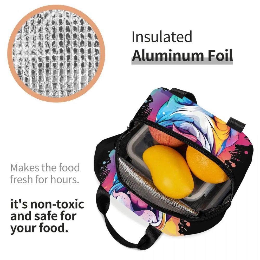 Colorful Cute Graffiti Bulldog Smile Print Insulated Lunch Bag for Women Kids Portable Food Boxes Thermal Lunch Box Tote