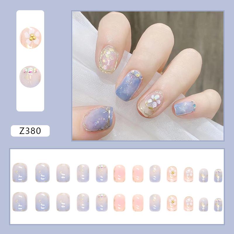24Pcs Frosted Smoky Black Ripple Fake Nails Full Coverage Removable Press On Nails Finished Nail Stickers