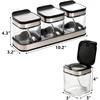DEAYOU 3 Pack Glass Seasoning Box with Tray, Clear Condiment Canister with 18/10 Stainless Steel Lid and Spoon, Kitchen Spice Pot with Base, Salt