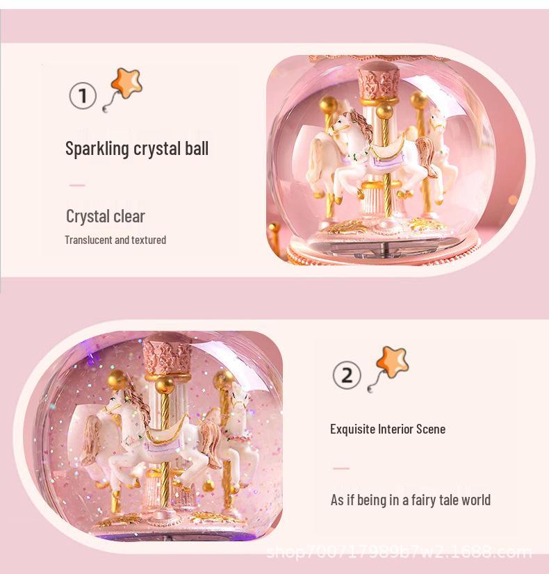 Bluetooth Carousel Crystal Ball Music Box with Light-Up Base - Ideal Birthday Gift for Girls