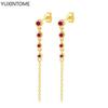 925 Silver Needle Long Chain Stud Earrings For Women Exquisite Zircon Geometric Tassel Pendant Earrings Luxury Jewelry