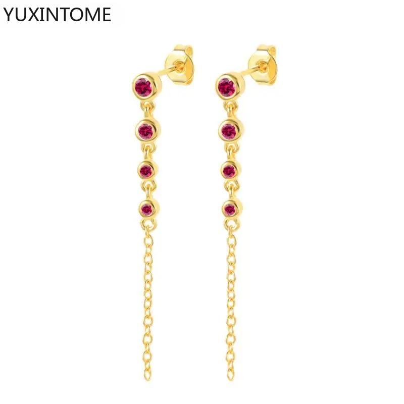 925 Silver Needle Long Chain Stud Earrings For Women Exquisite Zircon Geometric Tassel Pendant Earrings Luxury Jewelry