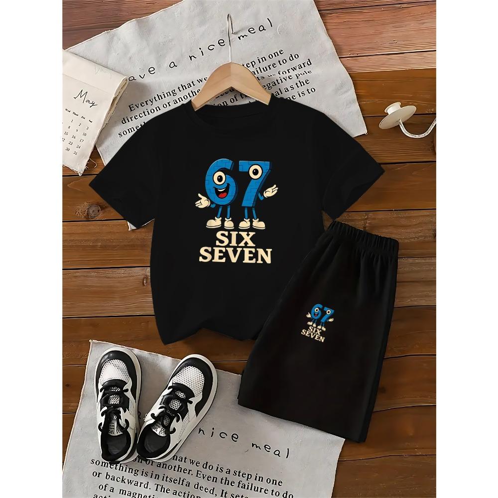 

67 New Boys Short Sleeve Quick Drying Breathable Set Children Sports and Leisure Lightweight T-shirt+High Quality Short Sleeve 100 чёрный