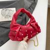 Vintage Rivet Design PU Shoulder Bags for Women Solid Color Ladies Chain Crossbody Bag Simple Girls Hobos Handbags Phe Clutch