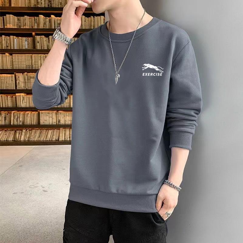 Men's Korean-Style Casual Printed Sweatshirt - Round Neck, Loose Fit, Versatile for Spring and Autumn