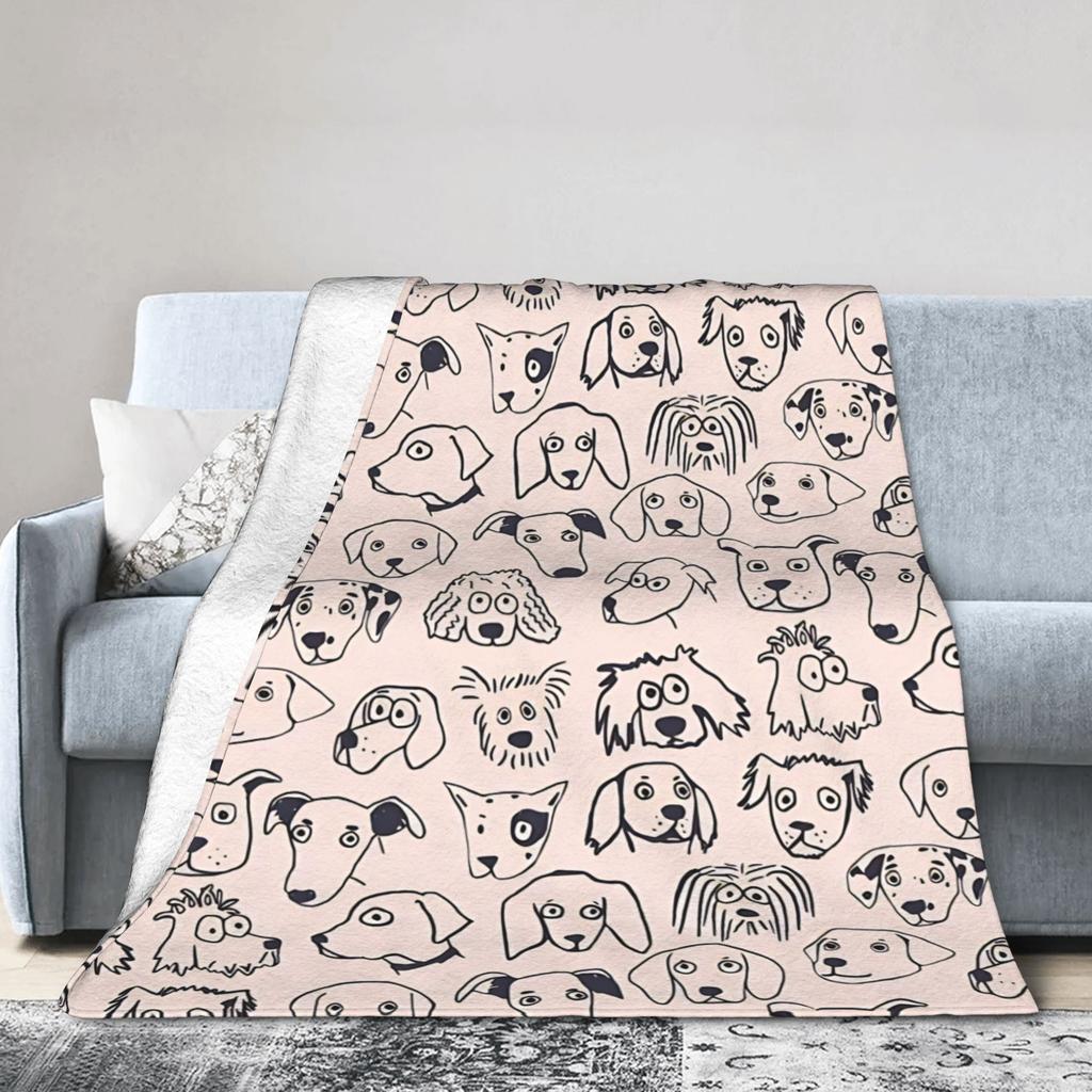 Retro Vintage Art Cute Dogs Blanket Soft Warm Graphic Plush Throw Blanket For Couch Chair Sofa Bed Flannel Bedspread Bed Cover