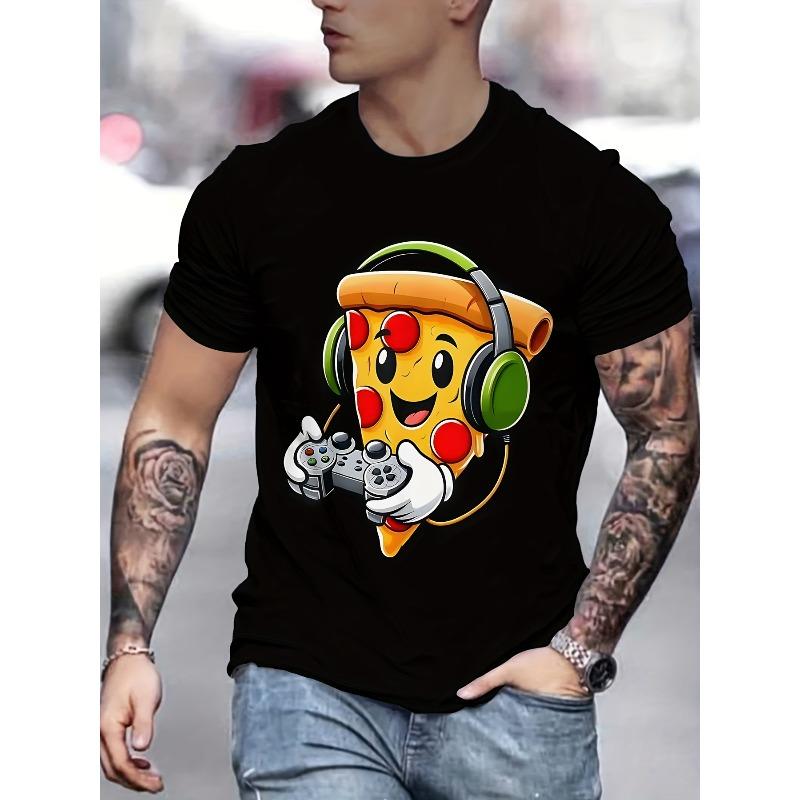

European sizes Vibrant Gaming Tee Vibrant Men s 3D Pizza Gaming Graphic T-Shirt Casual Round Neck, Comfort Fit Tees For Men 4XL чорний